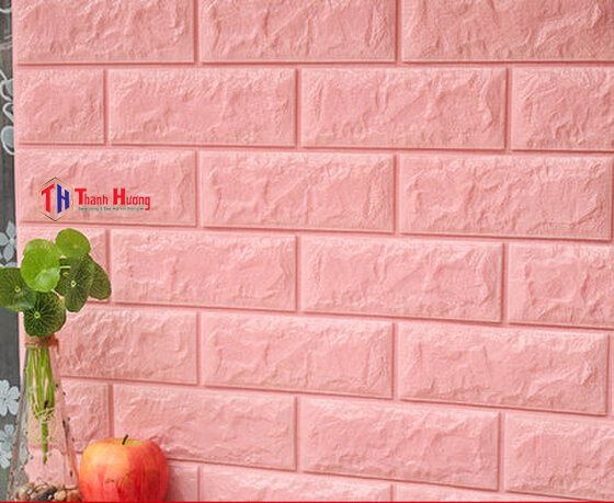 Xốp dán tường giả gạch màu hồng