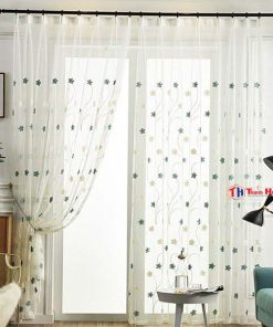 Rèm vải voan thêu hoa 5 cánh V008