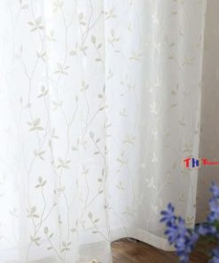 Rèm vải voan thêu hoa dây trắng V009